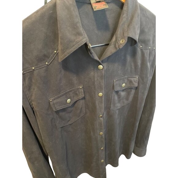 Francesca Rose Navy Long Sleeve Western Button Down Shirt Silver Accents Sz S - Picture 3 of 10